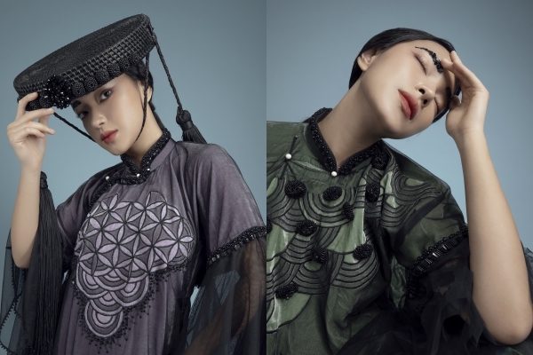 Châu Bùi đẹp ma mị trong áo dài họa tiết tranh cổ