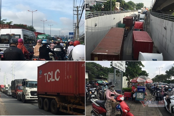 Kẹt xe kinh hoàng, nghìn xe container 'rồng rắn' đổ về cảng Cát Lái