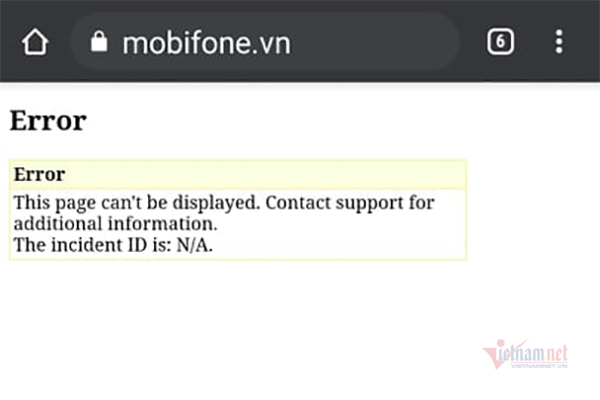 Website của nhà mạng MobiFone không thể truy cập trong tối ngày 29/9. 