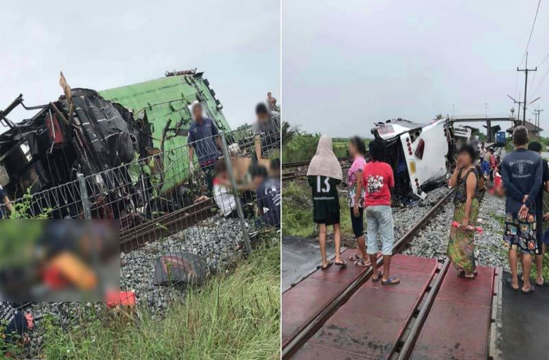 Xe buýt lao vào tàu hỏa ở Thái Lan, hàng chục người chết