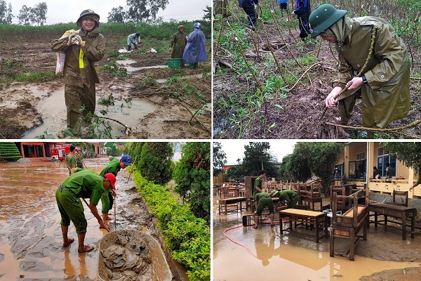 Công an dầm mưa nhổ sắn, dọn bùn giúp dân vùng lũ