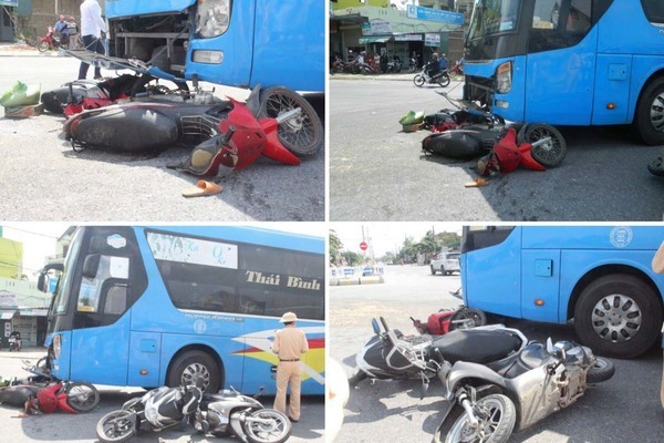 Xe khách lùa 4 xe máy đang chờ xe tang Đoàn KT-QP 337, 3 người bị thương
