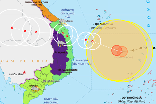 Bão số 9 có thể giật cấp 15 khi vào đất liền từ Đà Nẵng đến Phú Yên