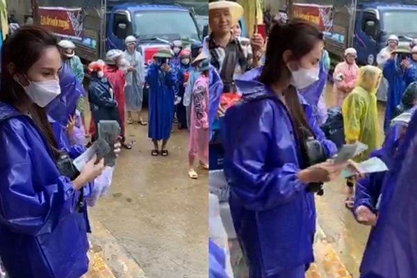 Thủy Tiên, Công Vinh đội mưa phát tiền cho người dân ở Quảng Bình