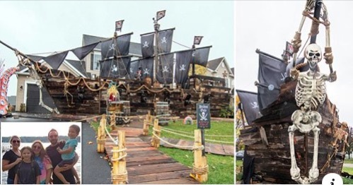 Ngắm tàu cướp biển chủ đề Halloween được ông bố yêu con dựng trước nhà