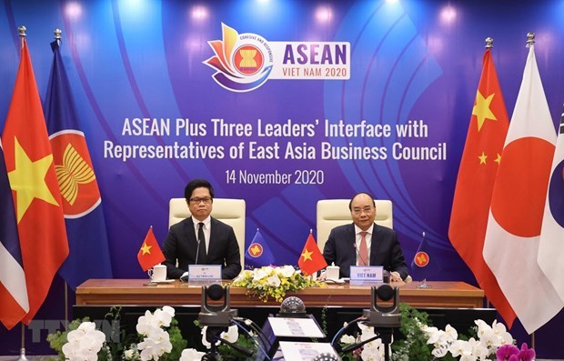 ASEAN Plus Three leaders talk with East Asia Business Council representatives