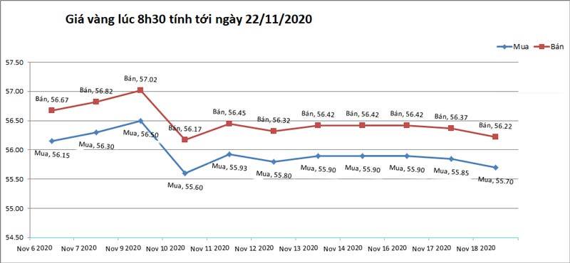 Biểu đồ giá vàng đến ngày 22/11/2020