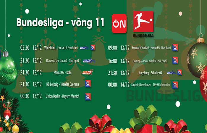 Lịch thi đấu bóng đá Bundesliga vòng 11
