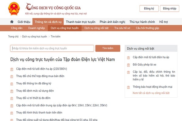 Cung cấp 100% dịch vụ điện trực tuyến lên Cổng dịch vụ công quốc gia