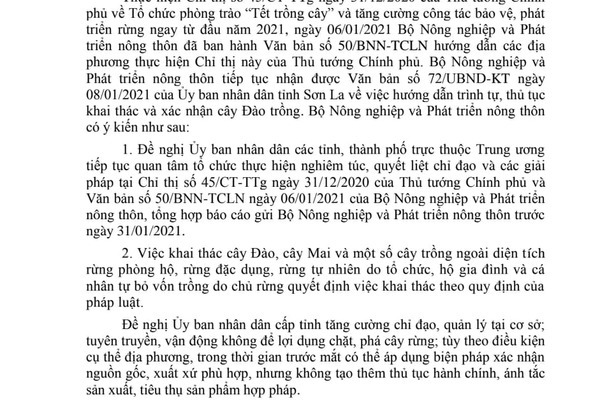 Văn bản Bộ NN&PTNT quản lý, truy xuất nguồn gốc đào rừng