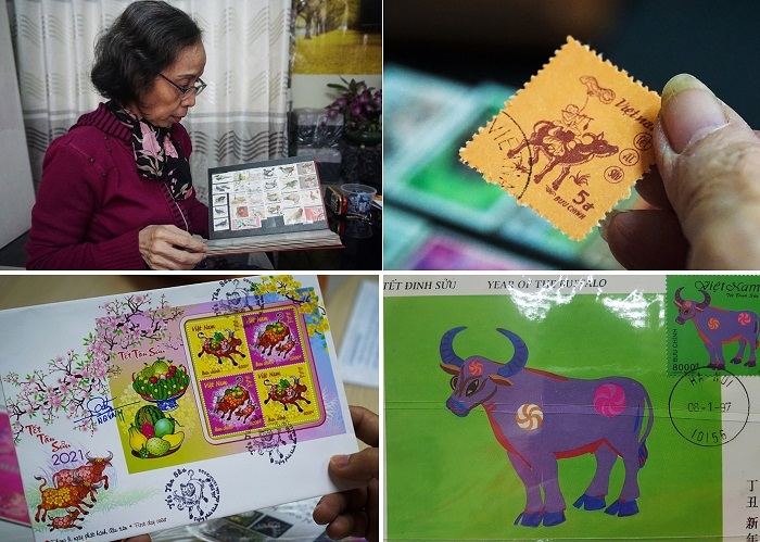 The woman spends years to collect Tet stamps about 12 zodiac animals