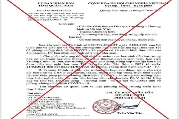 Điều tra kẻ làm giả văn bản UBND tỉnh cho học sinh nghỉ đến 21/3