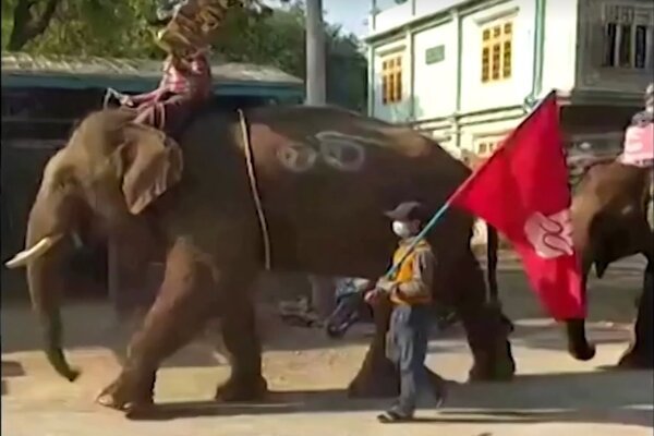 Cưỡi voi biểu tình ở Myanmar