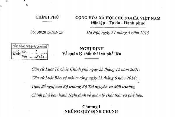 Nghị định về quản lý chất thải và phế liệu