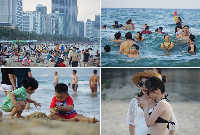 Bãi biển ở Đà Nẵng đông nghịt du khách ngày cuối tuần