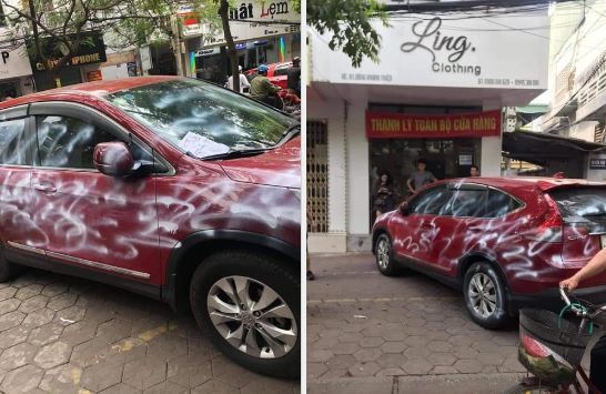 Honda CR-V bị phun sơn lem luốc vì đỗ chắn cửa nhà dân