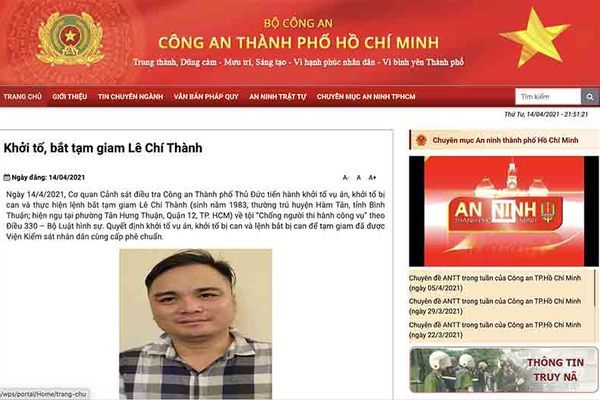 Công an TP.HCM thông tin vụ bắt giữ Lê Chí Thành