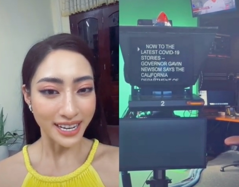 Hoa hậu Lương Thùy Linh thực hiện thử thách dẫn bản tin thời sự tiếng Anh