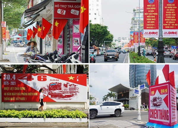 Da Nang streets beautified with red flags before holiday