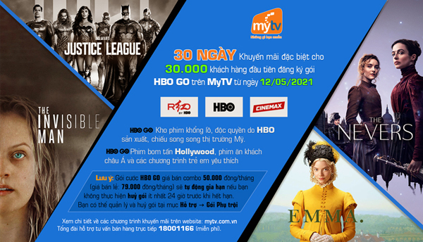 MyTV tặng 30 ngày dùng thử cho khách hàng đăng ký gói HBO Go