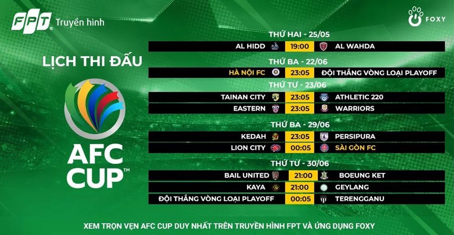 Lịch thi đấu AFC Cup 2021: Hà Nội, Sài Gòn quyết tiến xa