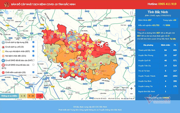 Bản đồ diễn biến Covid-19 Bắc Ninh thời gian thực 2024: Bản đồ diễn biến Covid-19 Bắc Ninh thời gian thực năm 2024 sẽ cung cấp thông tin chính xác và nhanh nhất cho mọi người. Khi xảy ra sự cố, các cơ quan chức năng sẽ nhanh chóng cập nhật thông tin để người dân có thể phối hợp tốt hơn trong công tác phòng chống dịch bệnh.