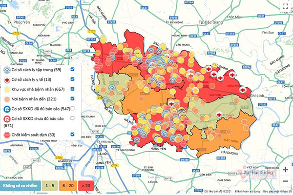 Bắc Ninh lập bản đồ thời gian thực về diễn biến Covid-19