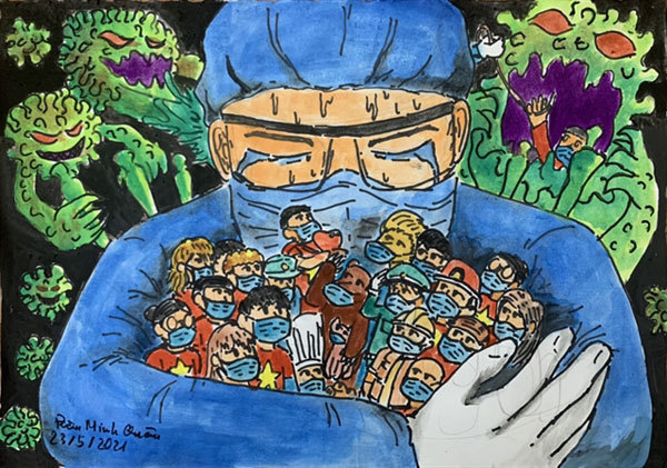 Children encourage pandemic fighting spirit through paintings