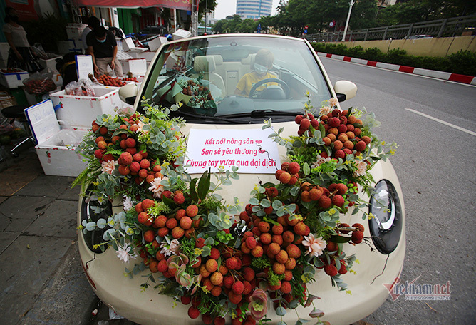 'Xe hoa' kết bằng 30kg vải thiều trên phố Hà Nội thu hút mọi ánh nhìn