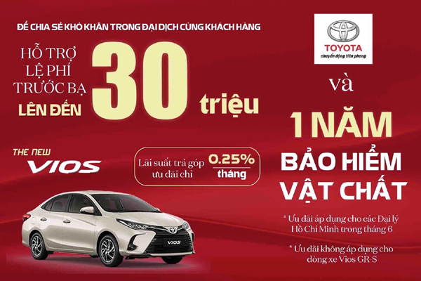 Ưu đãi phí trước bạ, lăn bánh Toyota Vios còn bao nhiêu?