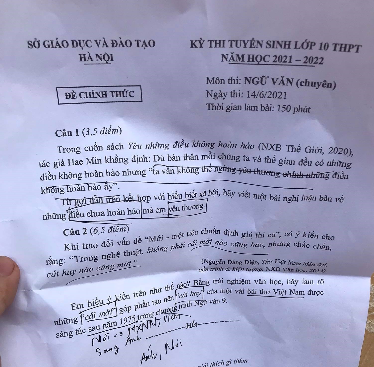 Sự 'hài lòng và 'giá như' cho đề Ngữ văn chuyên lớp 10 Hà Nội