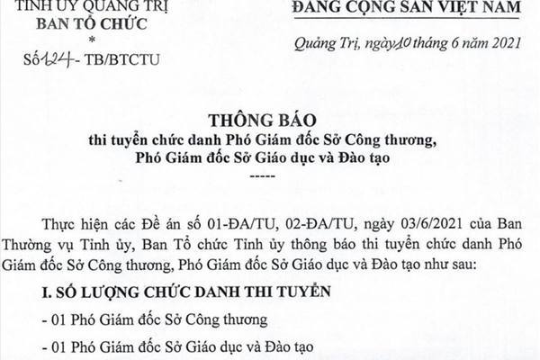 Quảng Trị tổ chức thi tuyển Phó Giám đốc Sở GD&ĐT