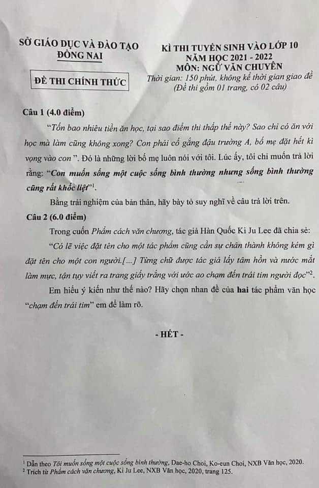 Sự thăng hoa của các đề thi Ngữ văn vào lớp 10 năm 2021