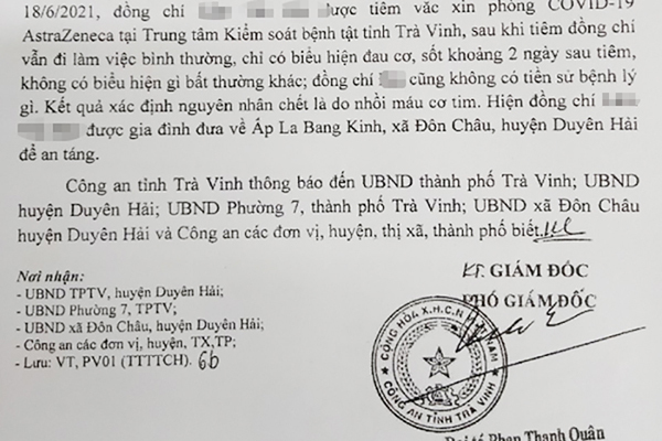 Thượng úy Công an tử vong ở Trà Vinh do nhồi máu cơ tim