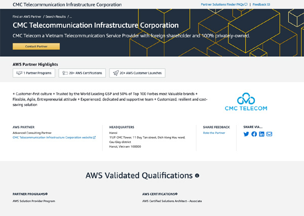 CMC Telecom liên tiếp nâng hạng đối tác, trở thành Advanced Consulting Partner của AWS