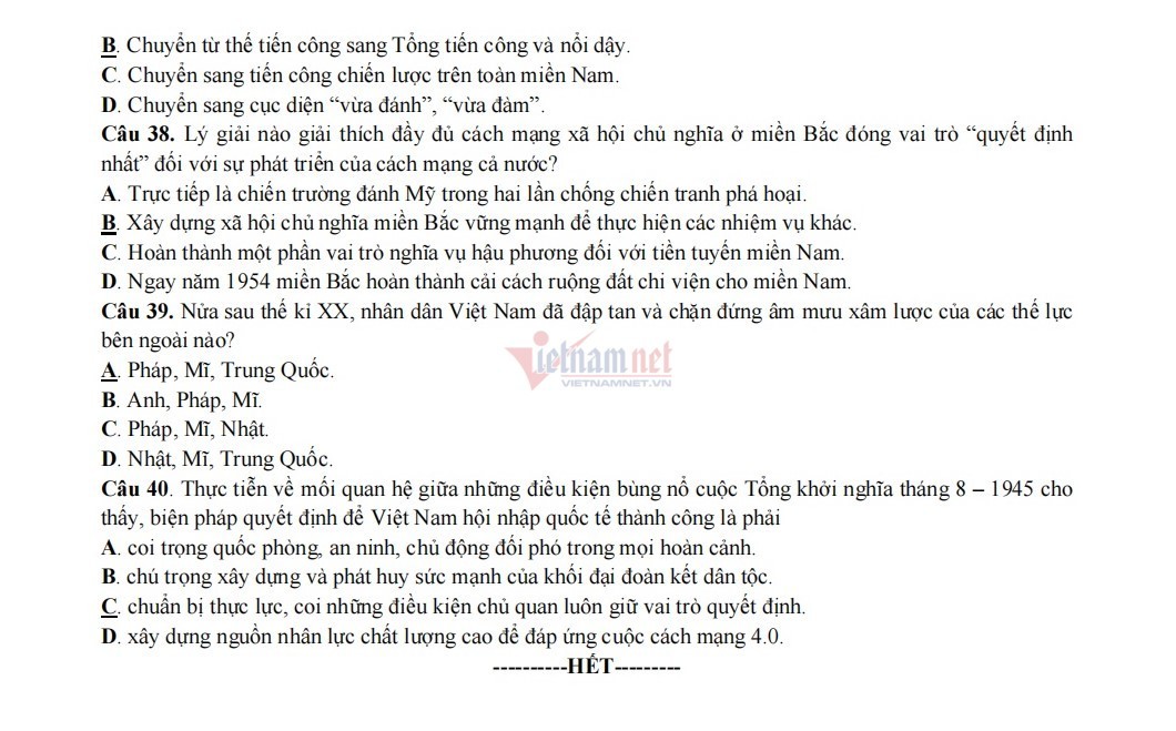 Đề thi thử tốt nghiệp THPT môn Lịch sử năm 2021