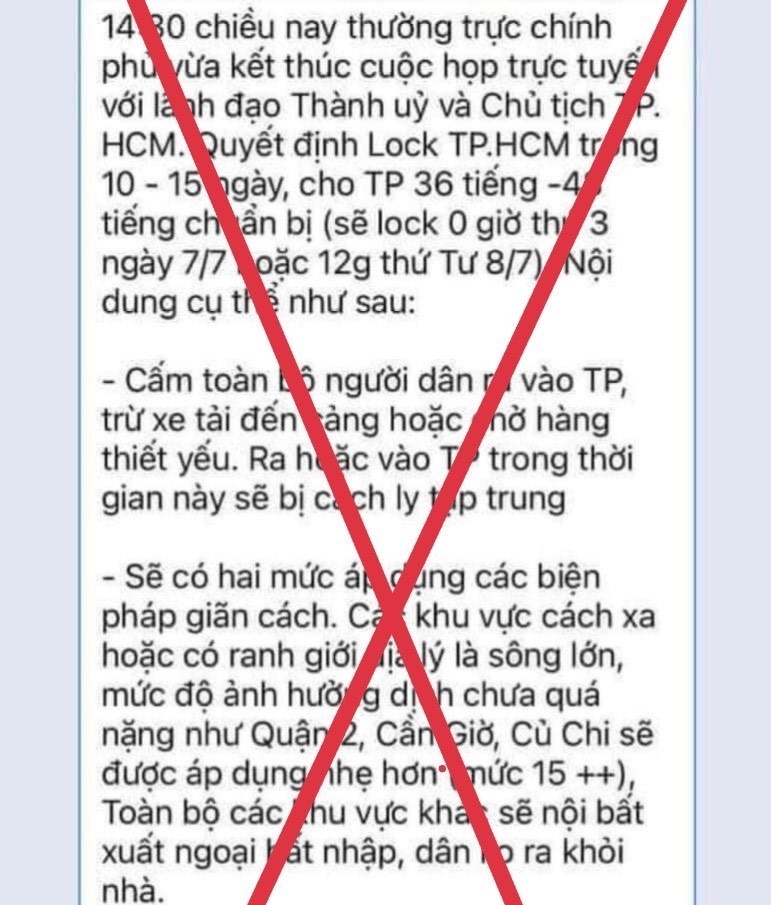 Bác bỏ tin lan truyền “lock TP.HCM trong 10-15 ngày”