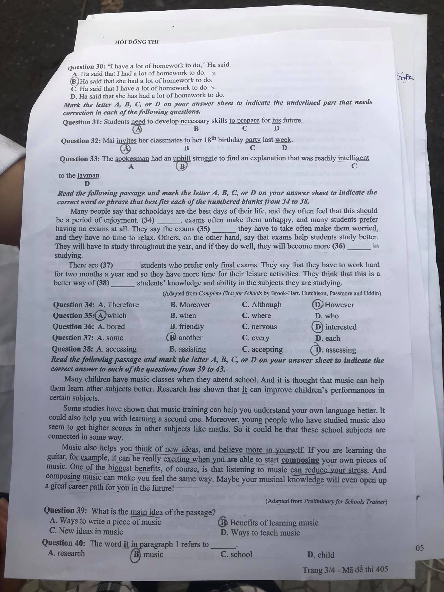 Đề thi tiếng Anh tốt nghiệp THPT 2021