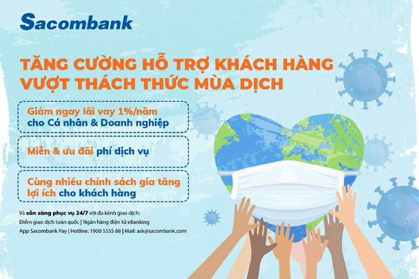 Sacombank giảm 1% lãi suất cho khách hàng bị ảnh hưởng Covid-19