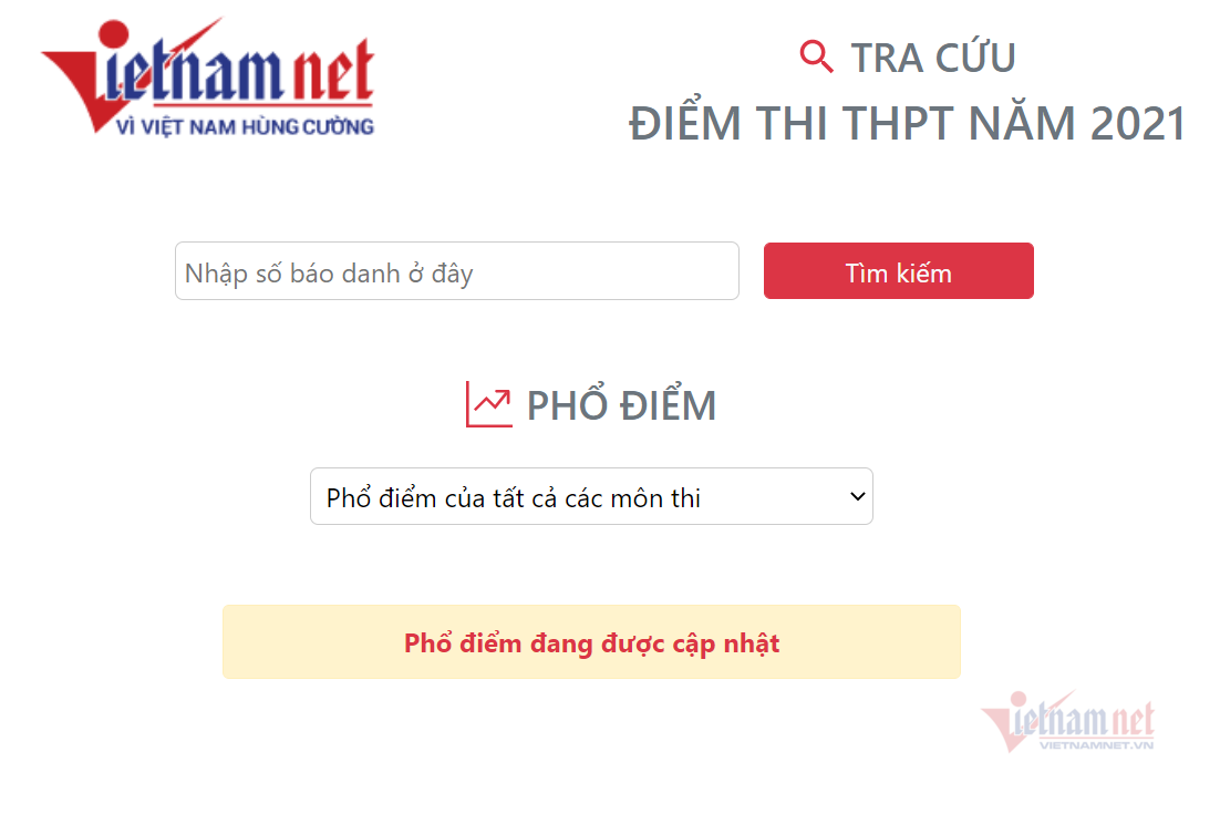 Tra cứu điểm thi tốt nghiệp THPT năm 2021 trên VietNamNet