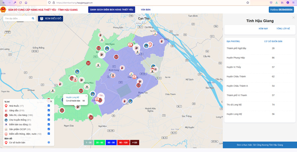 Hậu Giang có bản đồ số hơn 210 điểm bán hàng thiết yếu