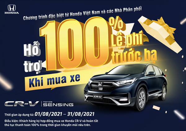 Ưu đãi 100% lệ phí trước bạ khi mua Honda CR-V tháng 8