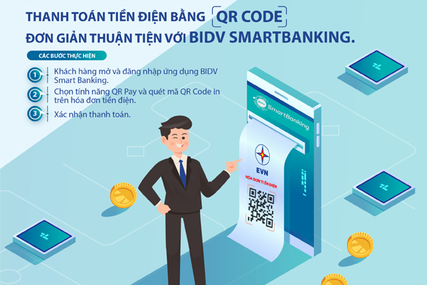 Thanh toán tiền điện đơn giản, tiện lợi bằng QR Code với BIDV Smartbanking