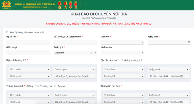Bộ Công an công bố 5 bước kê khai phần mềm quản lý dân vùng dịch