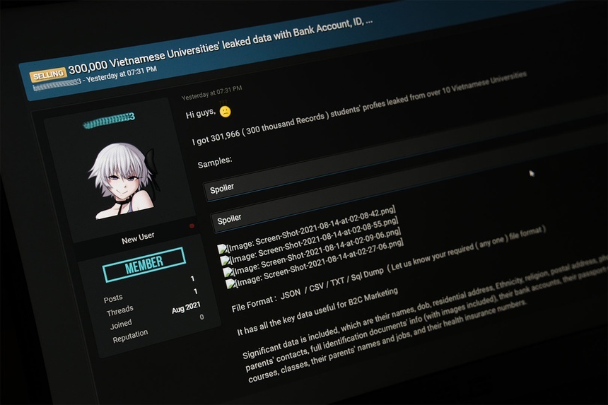 Hacker rao bán hồ sơ của 300.000 sinh viên các trường đại học Việt Nam