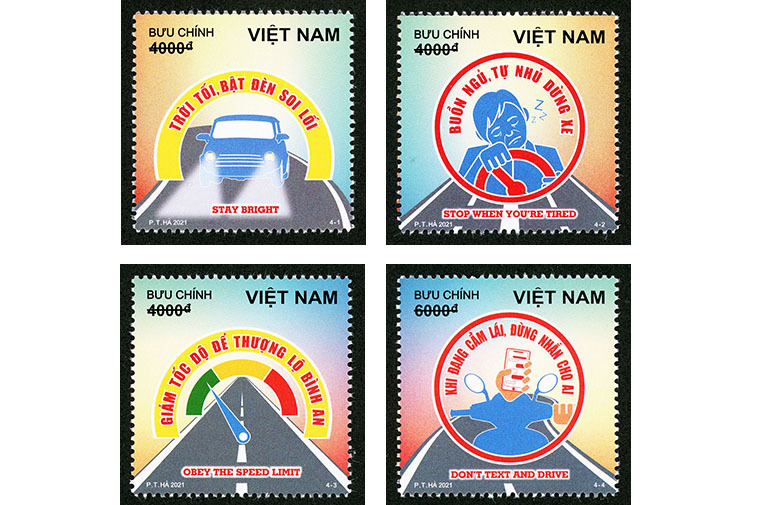 Tuyên truyền 4 quy tắc an toàn giao thông đường bộ trên tem bưu chính