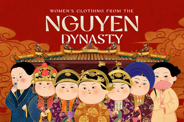 Women’s clothing from the Nguyen Dynasty revived in chibi-style paintings