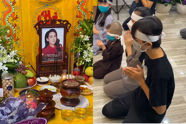 Hồ Văn Cường cùng các em đeo khăn tang cầu siêu cho Phi Nhung