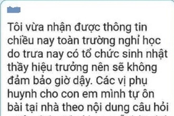 Thực hư vụ cho học sinh nghỉ học vì sinh nhật hiệu trưởng