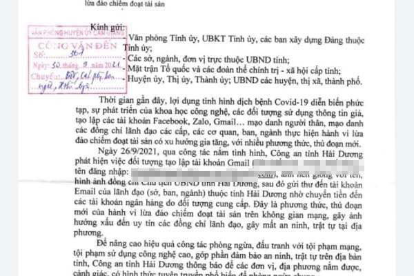 Giả danh lãnh đạo tỉnh Hải Dương để lừa tiền trên mạng